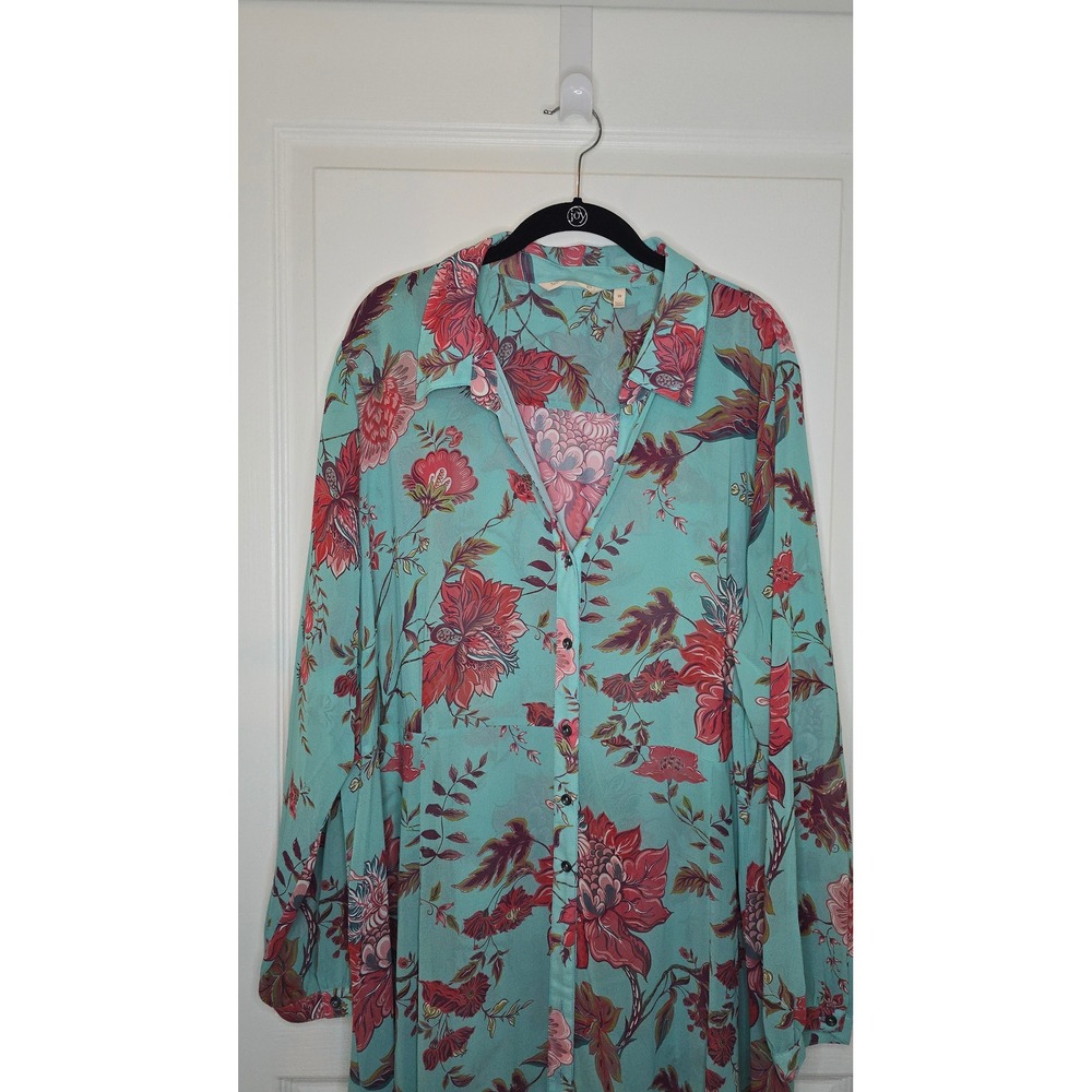 Soft Surroundings Floral Button Down Maxi Dress Turquoise Red Plus Size 3X - Picture 2 of 11